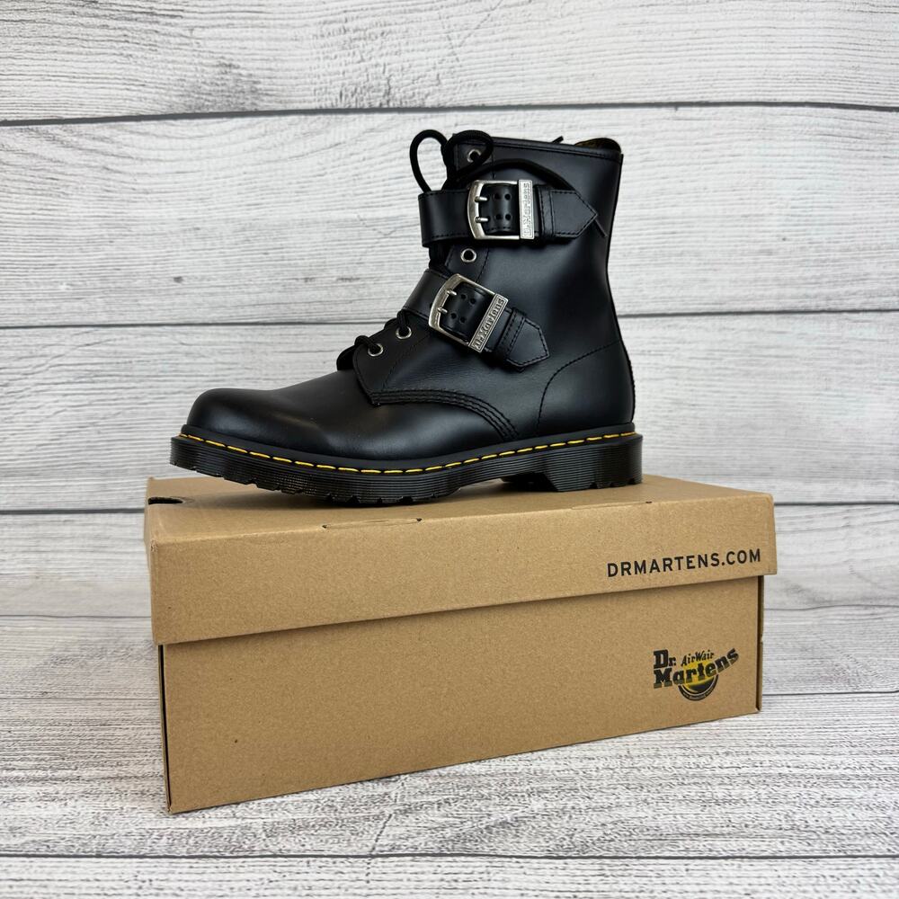 Dr. Martens Women's Black 1460 Double Strap Grunge Edgy Zip Boots Size 11